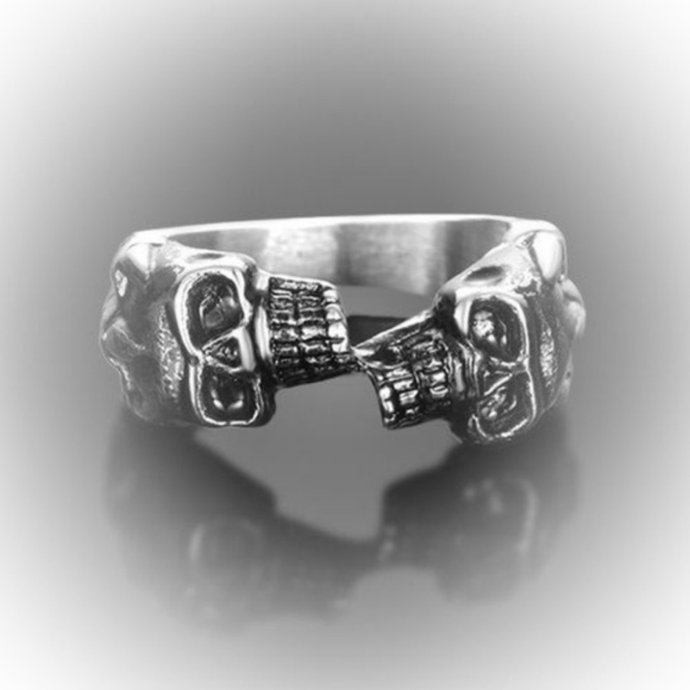 Double Skull Band in Silver Tone